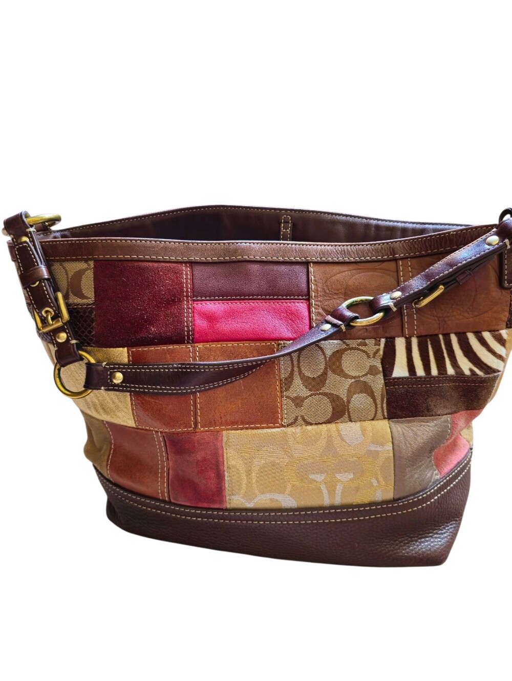 Coach Patchwork Leather Shoulder Bag in Brown Multi